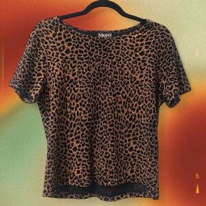 Vintage Mojo Leopard Print Women's Top W Sheer Pattern Detailing
